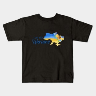 I am with Ukraine, design with map of Ukraine and flowers Kids T-Shirt